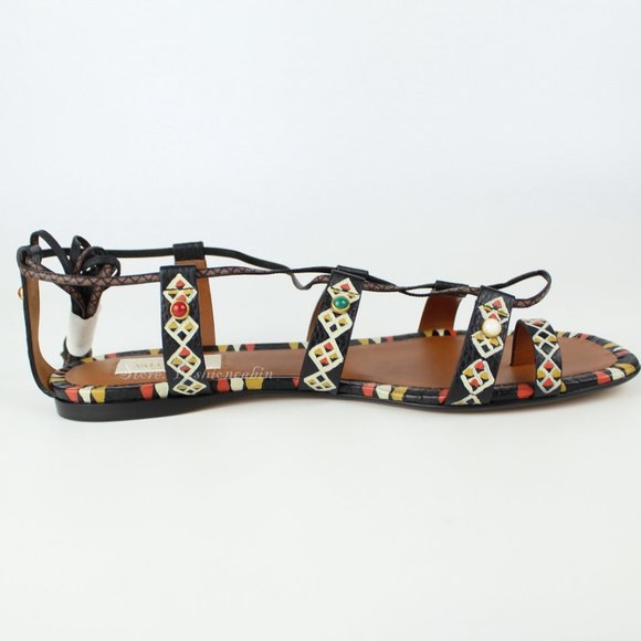 NEW VALENTINO GARAVANI Runway Sandal–Ankle Wrap Embellished Flat Gladiator Style - Picture 7 of 12